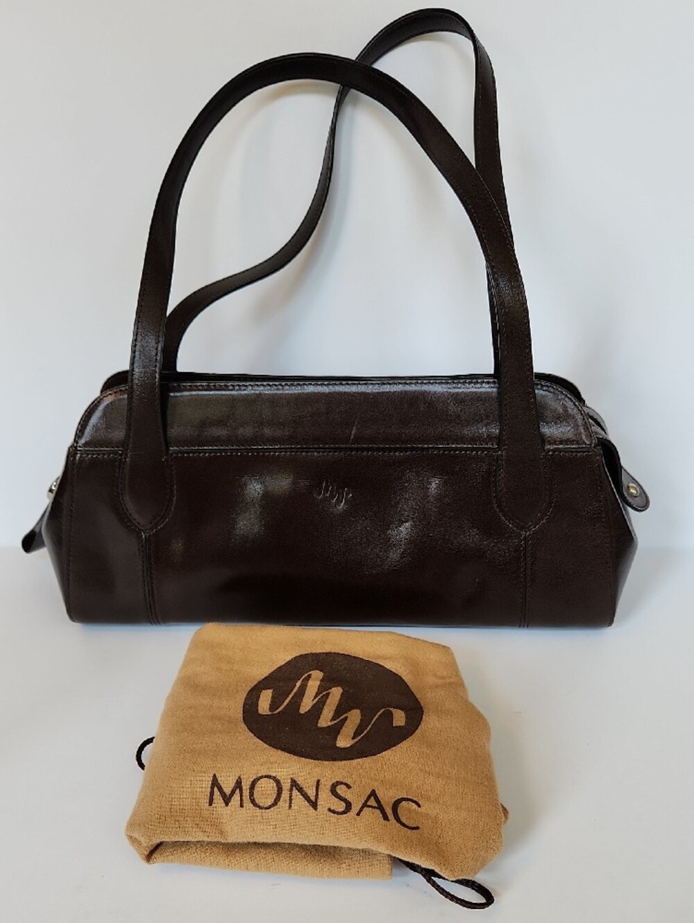 Monsac Dark Brown Leather Shoulder Bag With Dust Bag